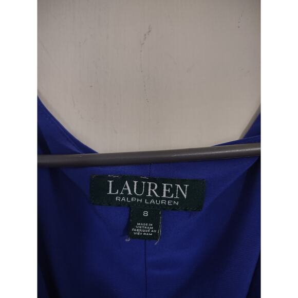 Lauren Ralph Lauren Royal Blue Faux Wrap Ruffle Dress 8 Classic Career - Picture 2 of 5